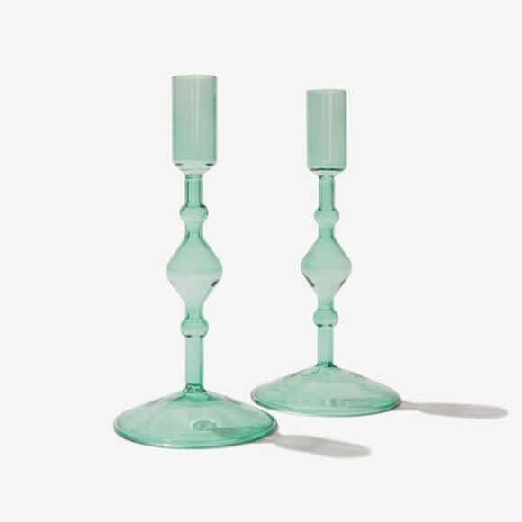 Poketo Green Glass Candlestick Holders (set of 2) - Picture 3 of 4
